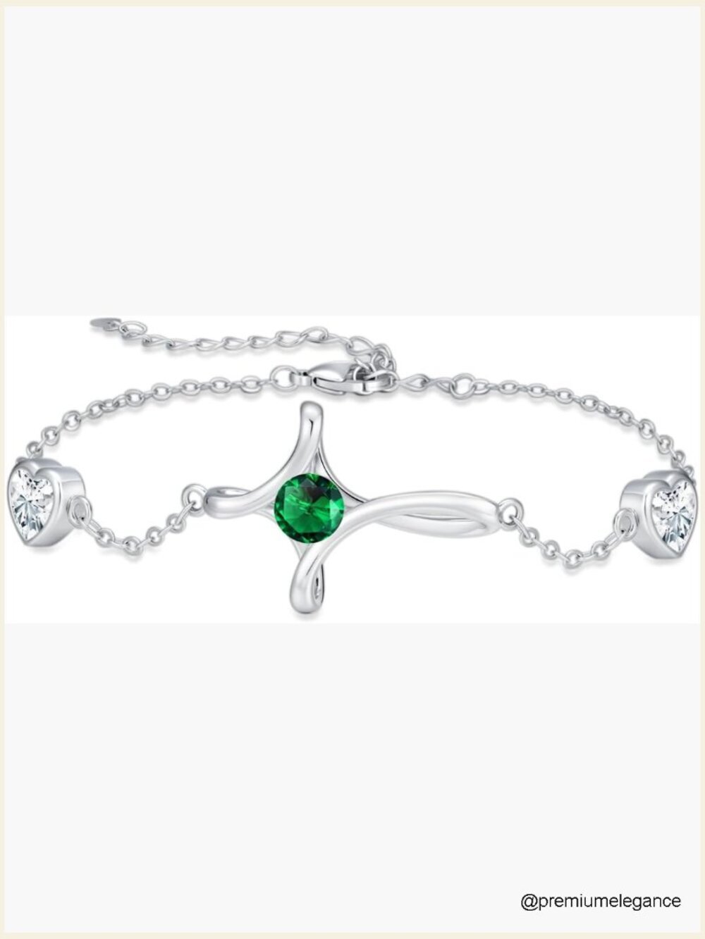 14K White Gold Cross Birthstone Charm Link Bracelet 7+2in